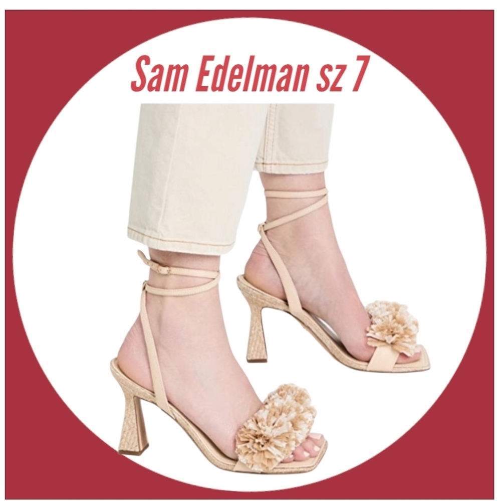 New Sam Edelman Leather Ankle Wrap Heeled Sandals sz 7 - Picture 3 of 15